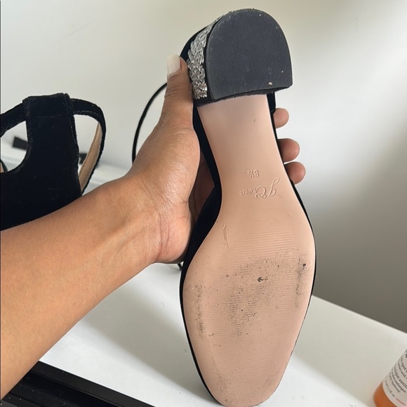 NEW J CREW Black Velvet block heel with Embellishments size 8.5 - Picture 7 of 8